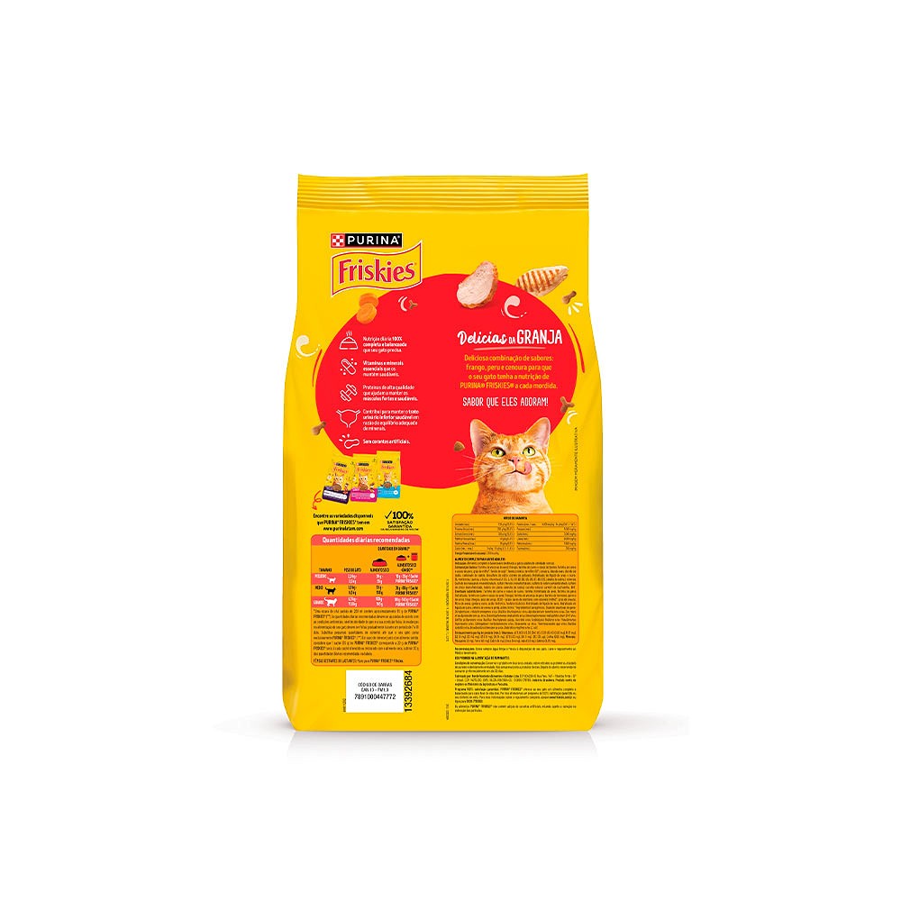 Ração Friskies Delícias da Granja para Gatos Adultos sabor Frango, Peru e Cenoura