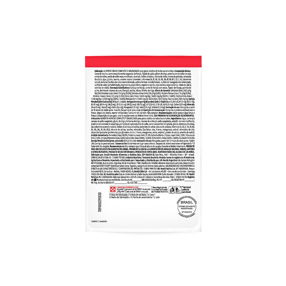 Ração Fancy Feast Sachê para Gatos Adultos sabor Demi Glace Carne 
