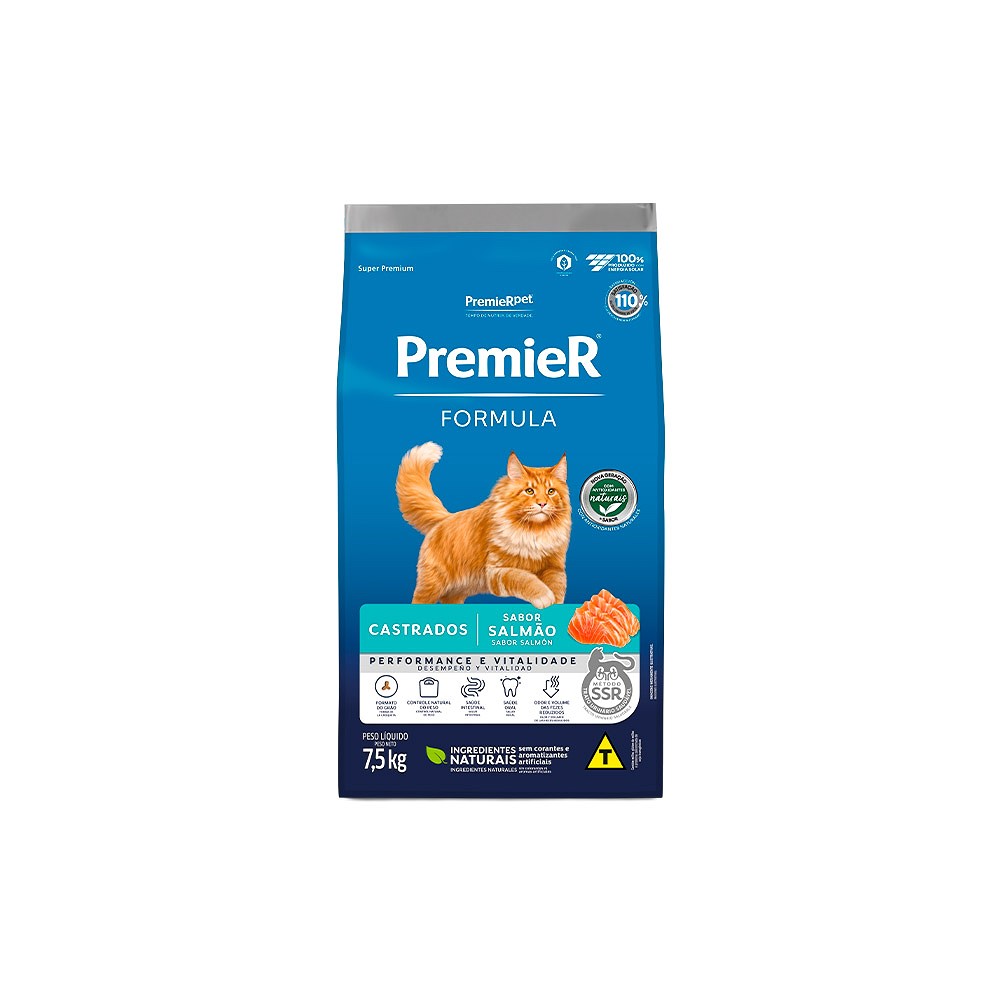 Ração Premier Formula Performance e Vitalidade para Gatos Adultos Castrados Sabor Salmão