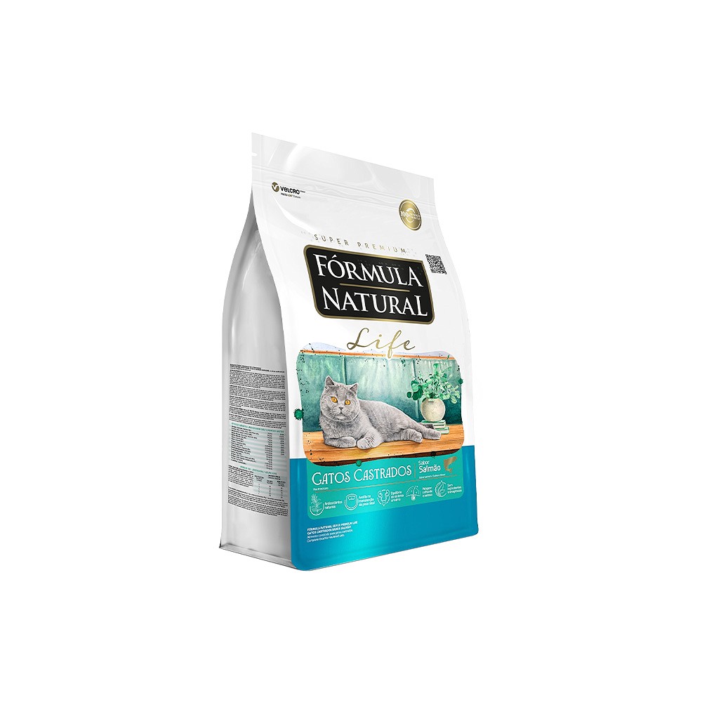 Ração Fórmula Natural Life para Gatos Adultos Castrados sabor Salmão