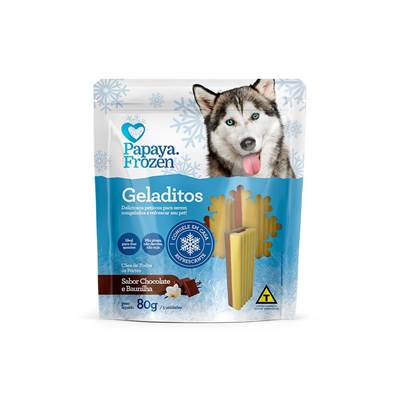 Snack Papaya Frozen Geladitos Sabor Chocolate e Baunilha para Cães 80g