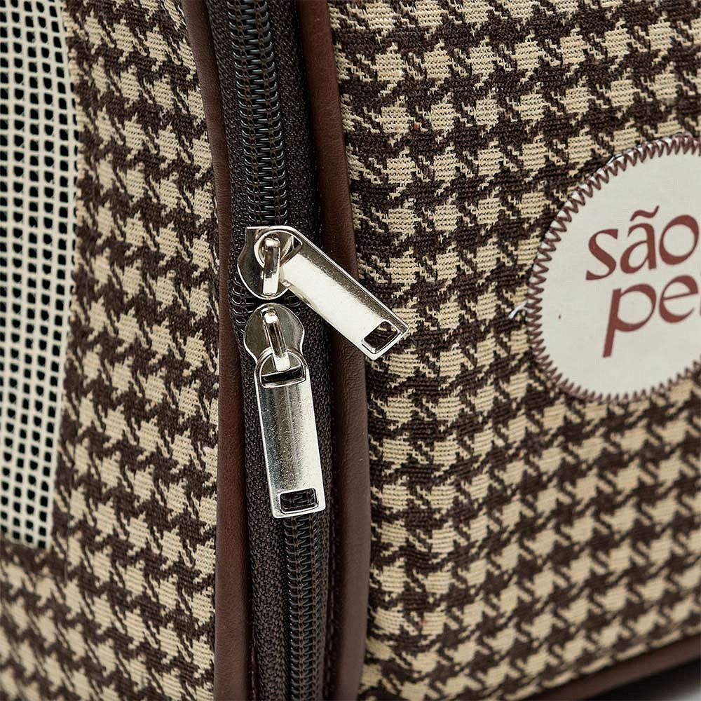 Bolsa de Transporte São Pet Pied Poule para Cães e Gatos Marrom