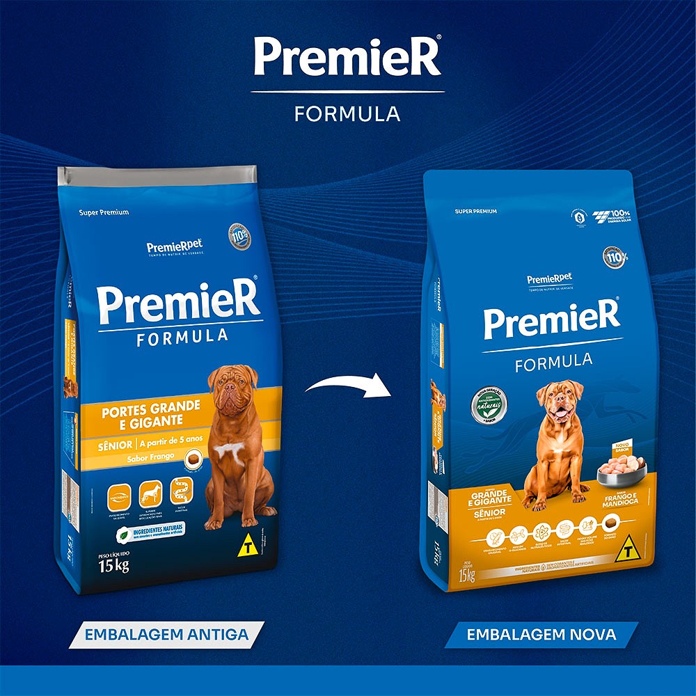 Ração Premier Fórmula para Cães Sênior de Porte Grande e Gigante Sabor Frango e Mandioca