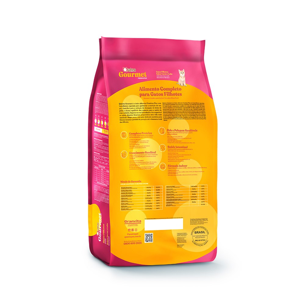 Ração Quatree Gourmet para Gatos Filhotes Sabor Carne e Leite