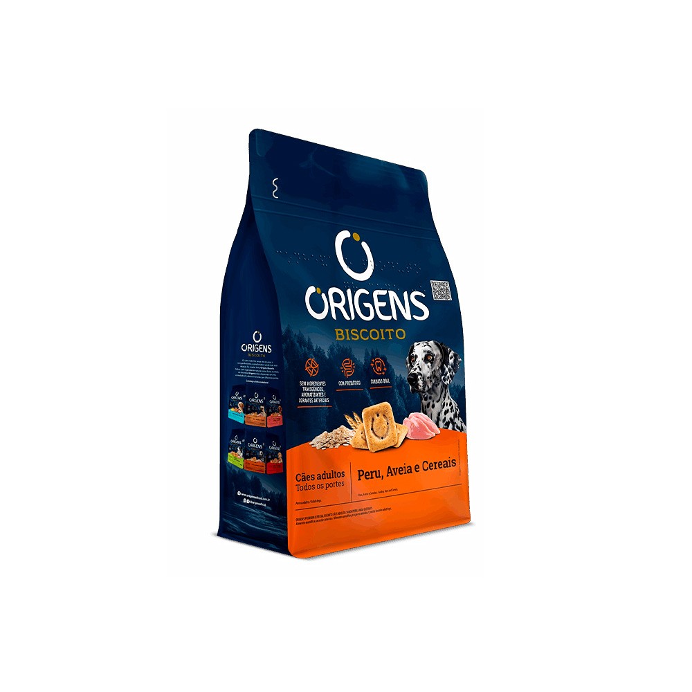Biscoito Origens para Cães Adultos de Porte Médio e Grande Sabor Peru, Aveia e Cereais