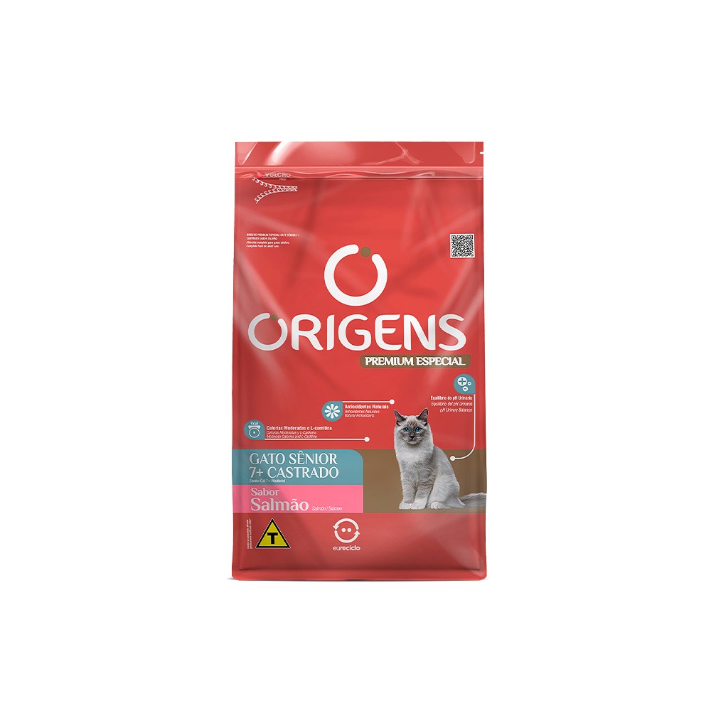 Ração Origens para Gato Sênior Castrado sabor Salmão