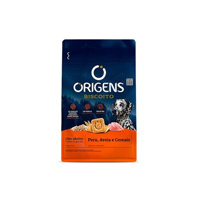 Biscoito Origens para Cães Adultos de Porte Médio e Grande Sabor Peru, Aveia e Cereais 400g