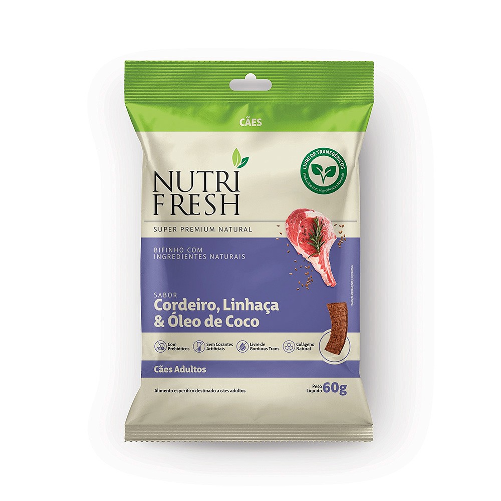 Bifinho Nutrifresh Natural Sabor Cordeiro, Linhaça e Óleo de Coco para Cães Adultos