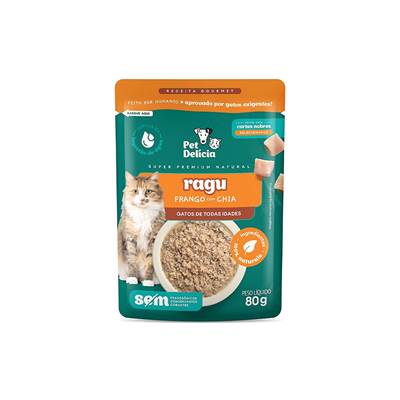 Sachê Natural Pet Delícia Ragu de Frango com Chia para Gatos 80g