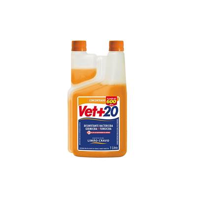 Desinfetante Vet+20 Concentrado Cravo-Limão para Cães e Gatos 1L