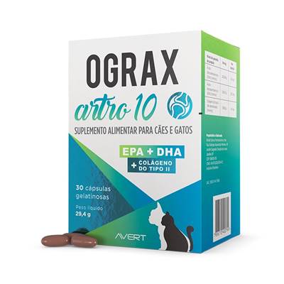 Suplemento Ograx Artro 10 para Cães e Gatos 30 cápsulas