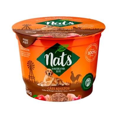 Ração Úmida Nats para Cães Adultos sabor Frango e Arroz 245g