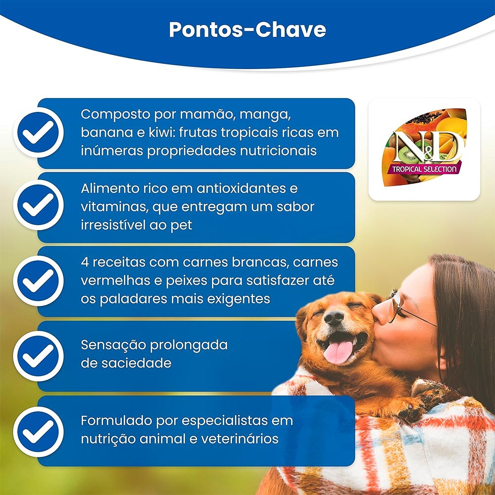 Ração Farmina N&D Tropical Selection para Cães Adultos de Porte Médio e Grande Sabor Frango, Cereais e Frutas Tropicais