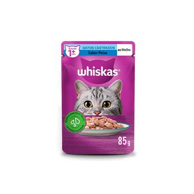 Ração Whiskas Sachê para Gatos Adultos Castrados sabor Peixe 85g