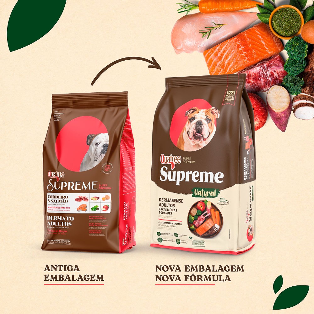 Ração Quatree Supreme Dermasense para Cães Adultos de Porte Médio e Grande sabor Cordeiro e Salmão