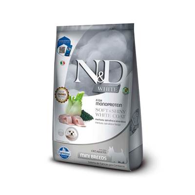 Ração Farmina N&D White para Cães Adultos de Porte Mini Sabor Merluza, Spirulina e Erva Doce 2kg