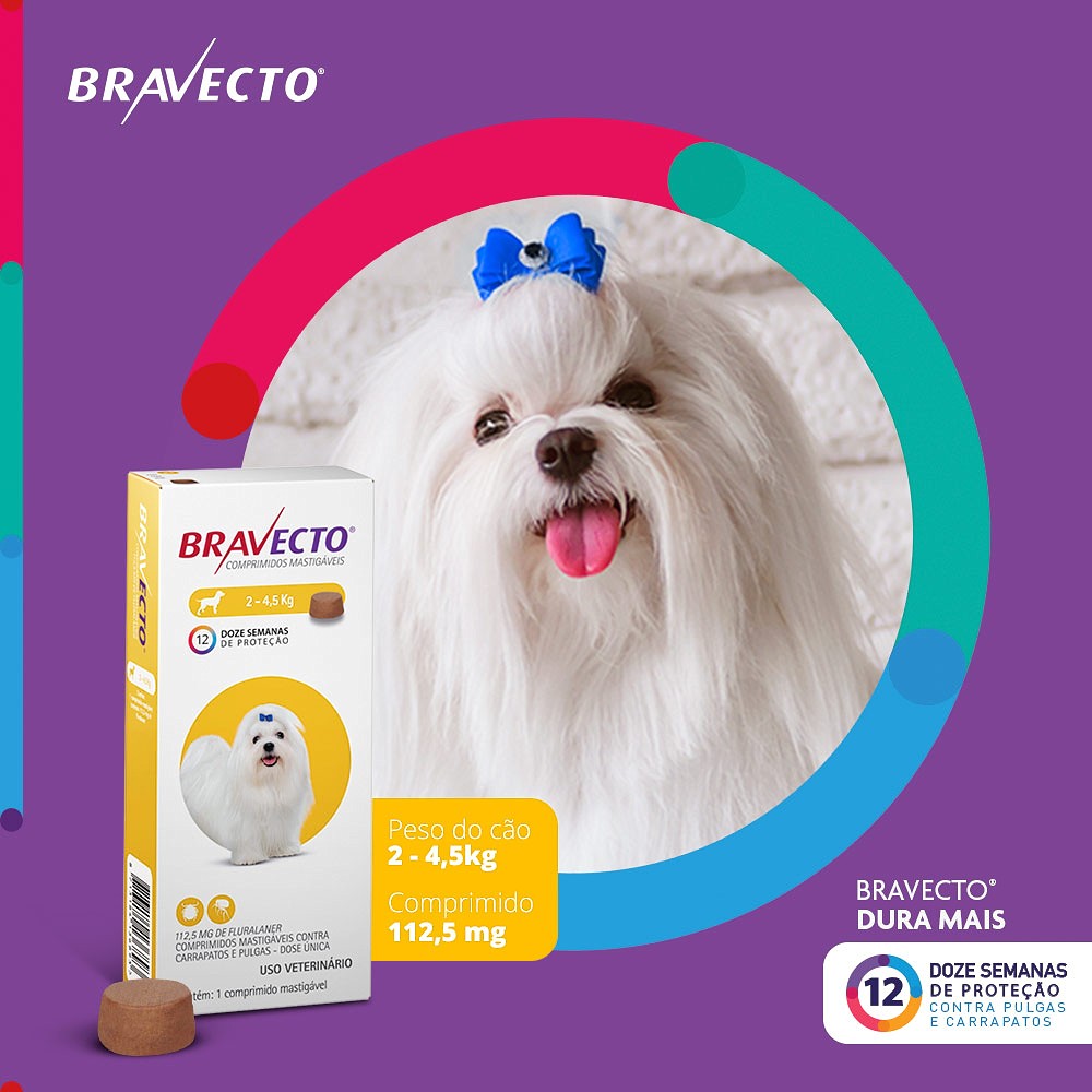 Antipulgas e Carrapatos Bravecto para Cães de 2kg a 4,5kg - 112,5mg 