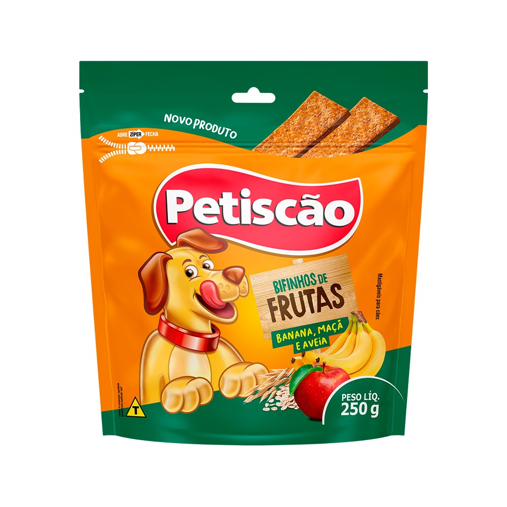 Snack Petiscão Bifinho de Fruta sabor Banana, Maça e Aveia para Cães