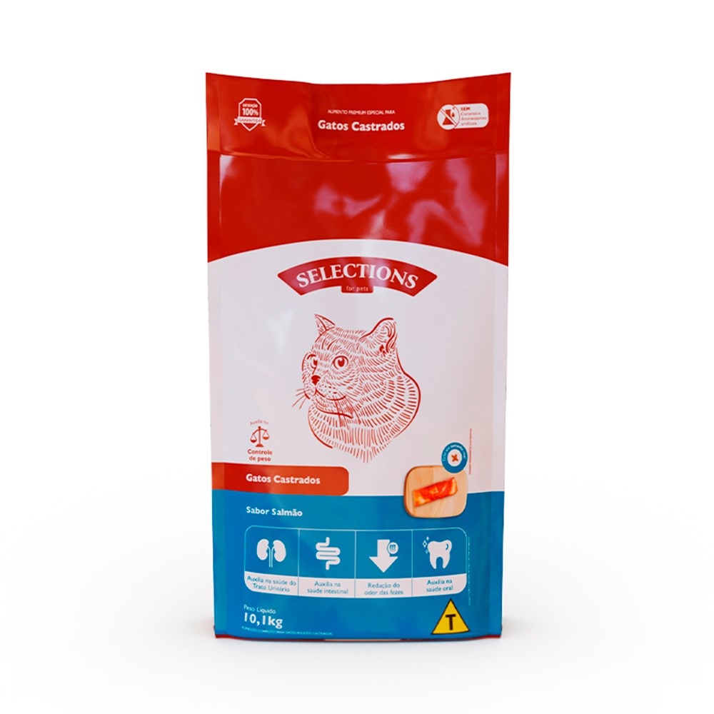 Ração Selections For Pet para Gatos Adultos Castrados sabor Salmão