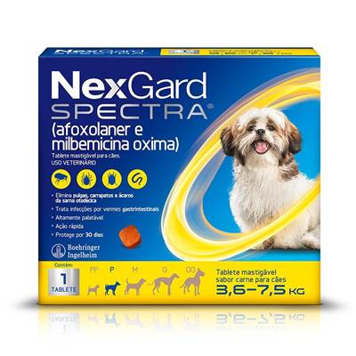 Antipulgas e Carrapatos NexGard Spectra para Cães de 3,6kg a 7,5kg 1 tablete