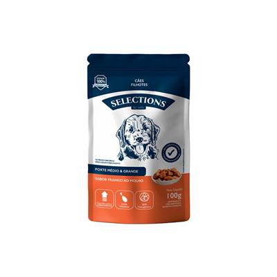 Ração Úmida Selections For Pets para Cães Filhotes de Porte Médio e Grande Sabor Frango ao Molho 100g