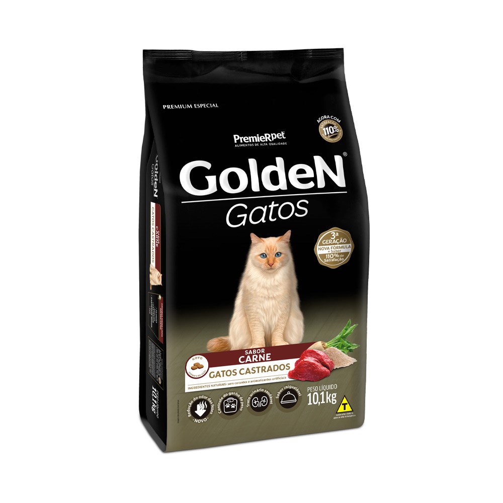 Ração Golden Gatos Adultos Castrados sabor Carne