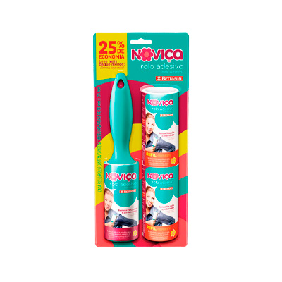 Escova Noviça e Rolo Adesivo com 2 Refis de 30 Folhas