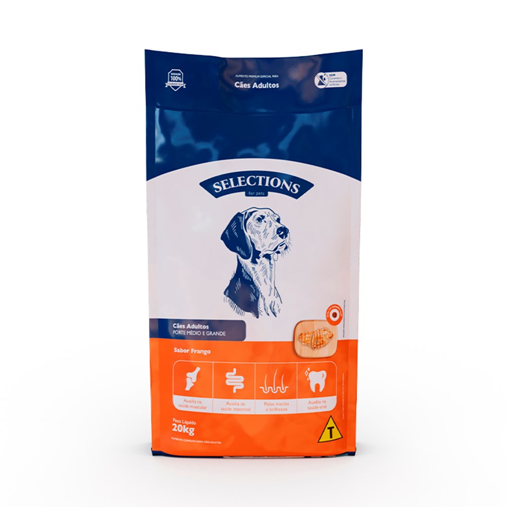 Ração Selections For Pet para Cães Adultos Medios e Grandes sabor Frango