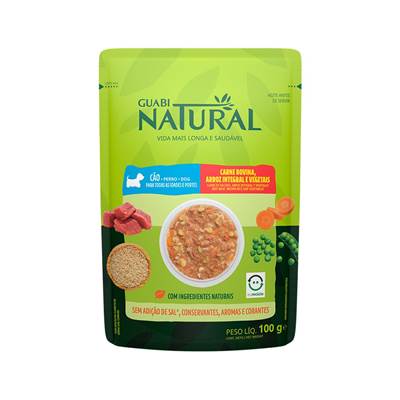 Ração Úmida Guabi Natural para Cães sabor Carne, Arroz Integral e Vegetais 100g