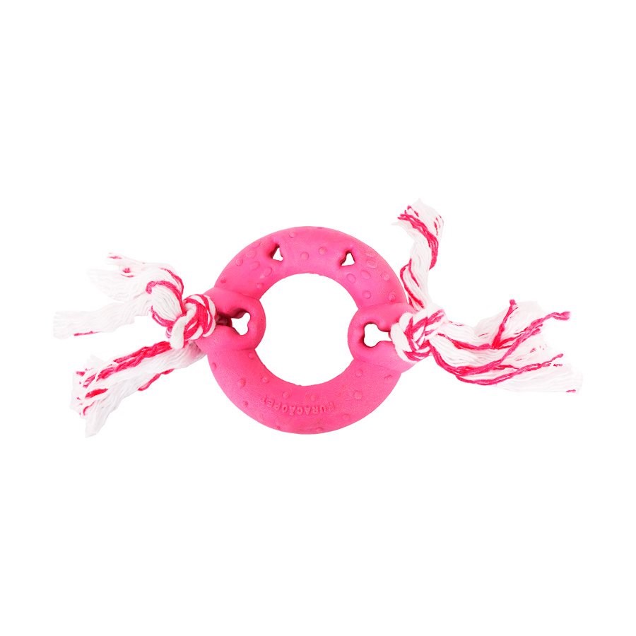 Brinquedo Furacão Pet Anel de Borracha Maciça Rosa com Corda para Cães