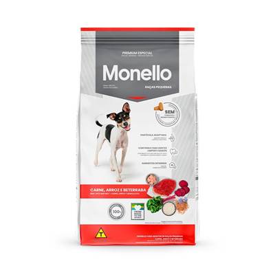 Ração Monello para Cães Adultos de Porte Pequeno sabor Carne, Arroz e Beterraba 1kg