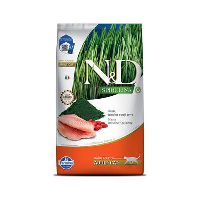 Ração N&D Spirulina para Gatos Adultos sabor Tilápia, Spirulina e Goji Berry 7kg