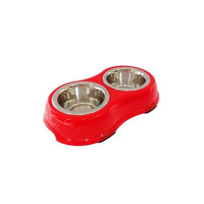 Comedouro The Pets Duplo Inox Vermelho para Cães e Gatos 400ml