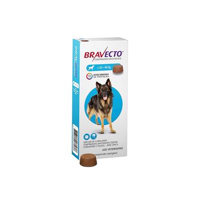 Antipulgas e Carrapatos Bravecto para Cães de 20kg a 40kg - 1000mg 1 comprimido