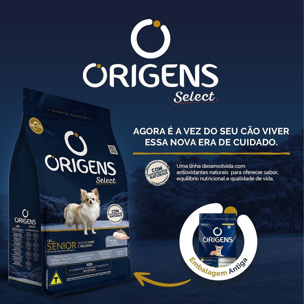 Ração Origens para Cães Sênior de Pequeno Porte sabor Frango e Cereais Integrais
