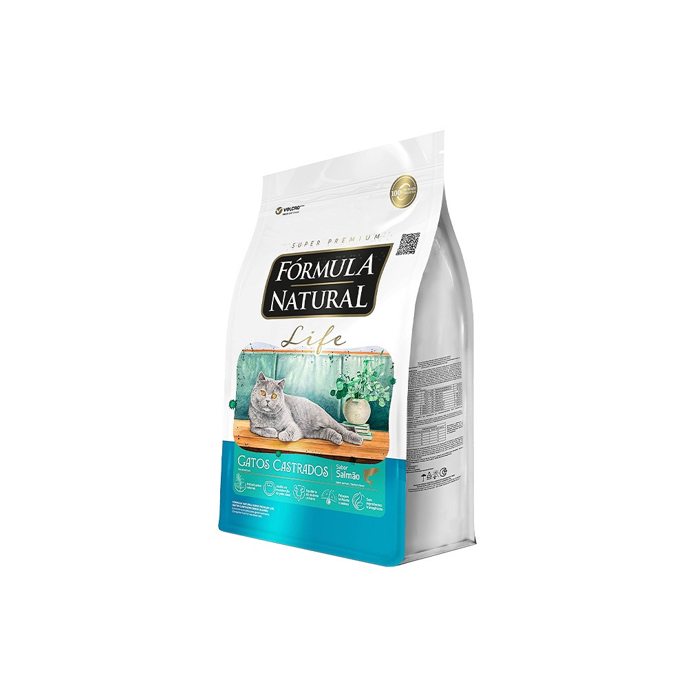 Ração Fórmula Natural Life para Gatos Adultos Castrados sabor Salmão