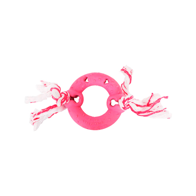 Brinquedo Furacão Pet Anel de Borracha Maciça Rosa com Corda para Cães G