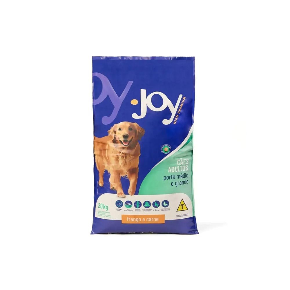 Ração Joy High Premium Cães Adultos Raças Médias e Grandes Frango e Carne 