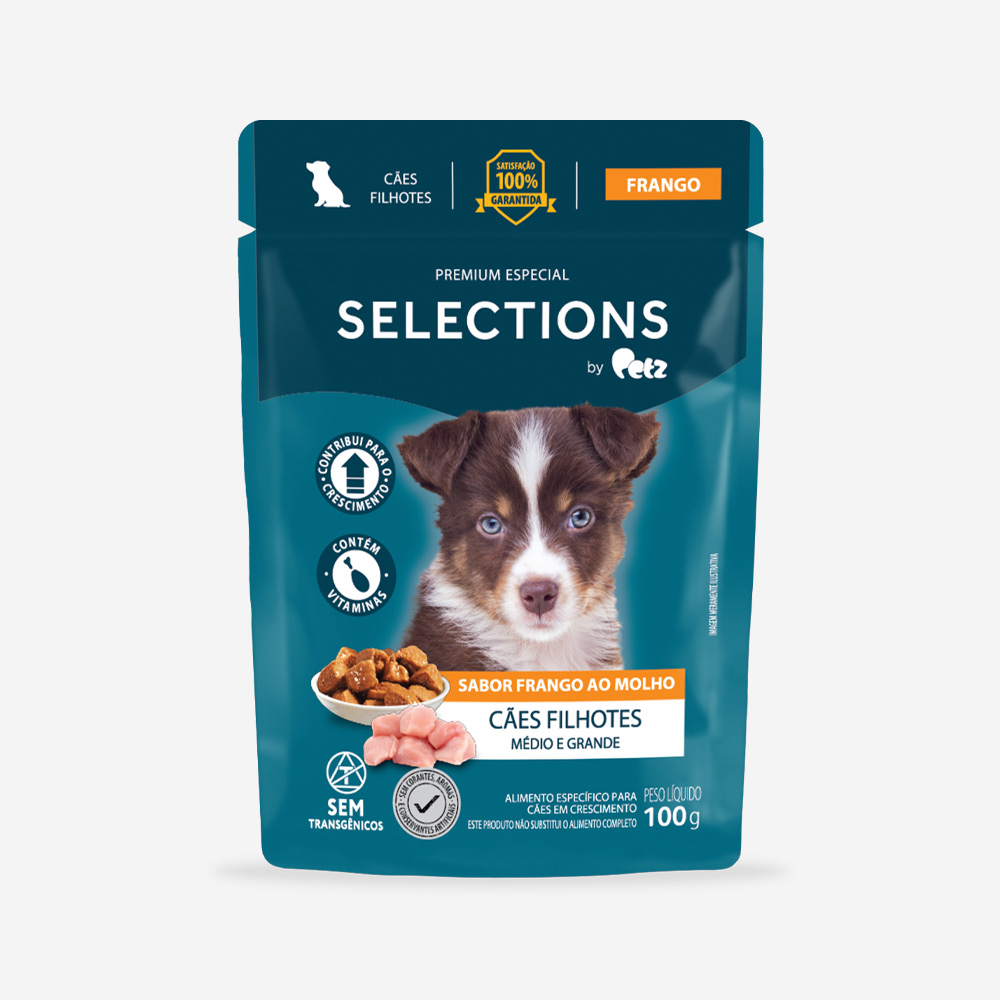 Ração Úmida Selections para Cães Filhotes de Porte Médio e Grande Sabor Frango ao Molho