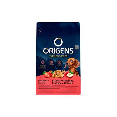 Biscoito Origens para Cães Adultos de Porte Mini e Pequeno Sabor Frutas Vermelhas, Linhaça e Cereais 400g