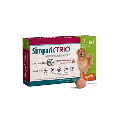 Antipulgas e Carrapatos Simparic TRIO 48mg para Cães com 20,1kg a 40kg 3 comprimidos