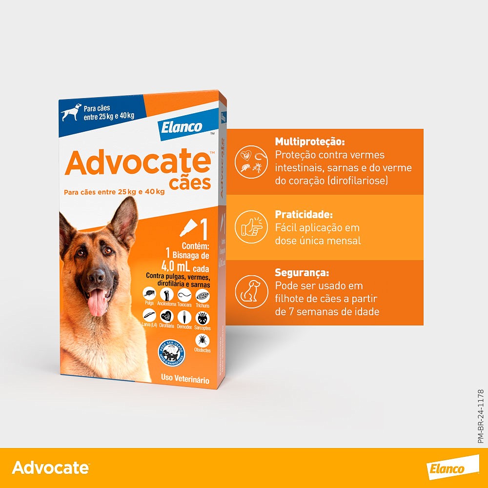 Antipulgas e Endectocida Advocate 4,0ml para Cães entre 25kg e 40kg 