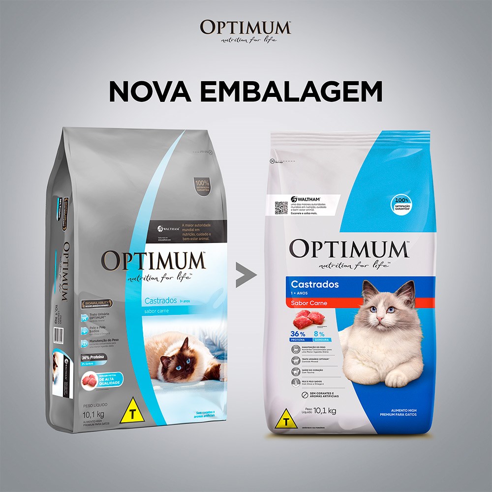 Ração Optimum para Gatos Adultos Castrados sabor Carne 