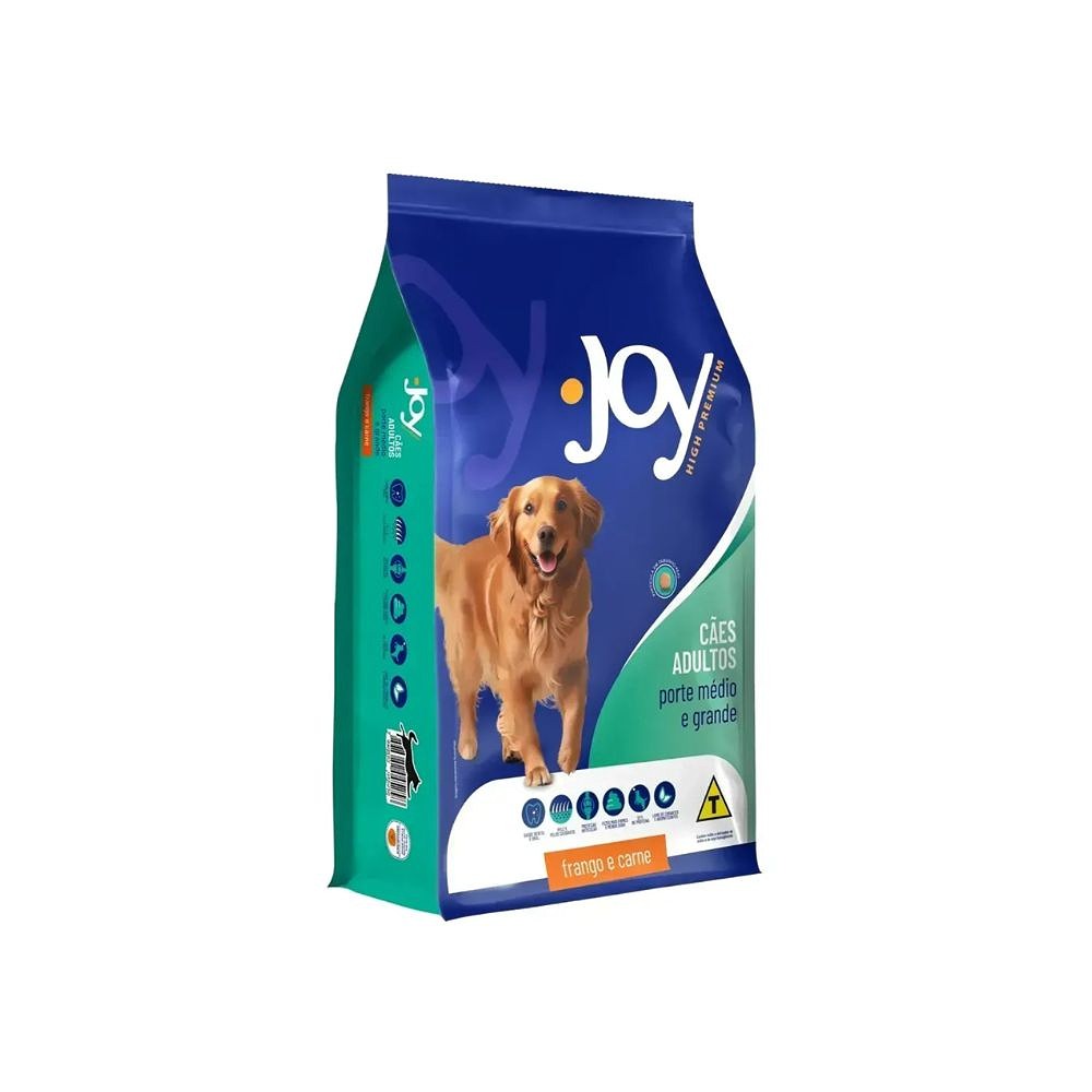 Ração Joy High Premium Cães Adultos Raças Médias e Grandes Frango e Carne 