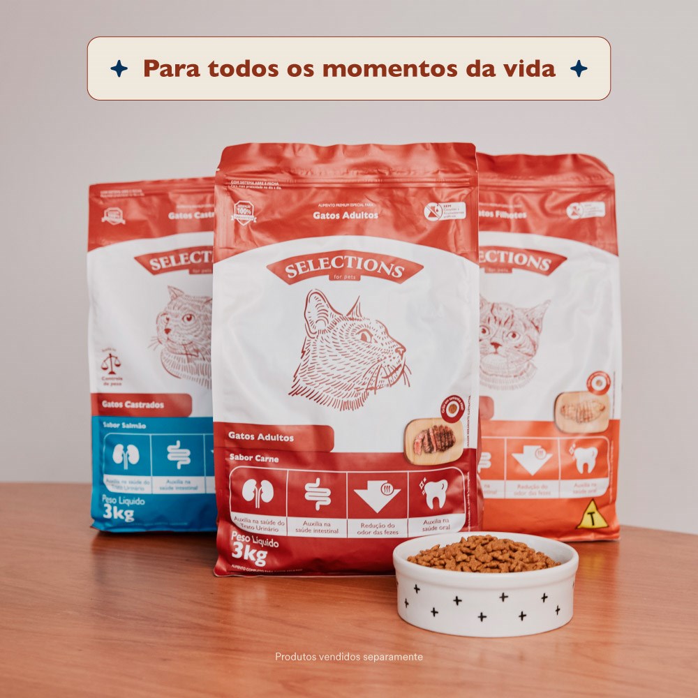 Ração Selections For Pet para Gatos Adultos sabor Carne