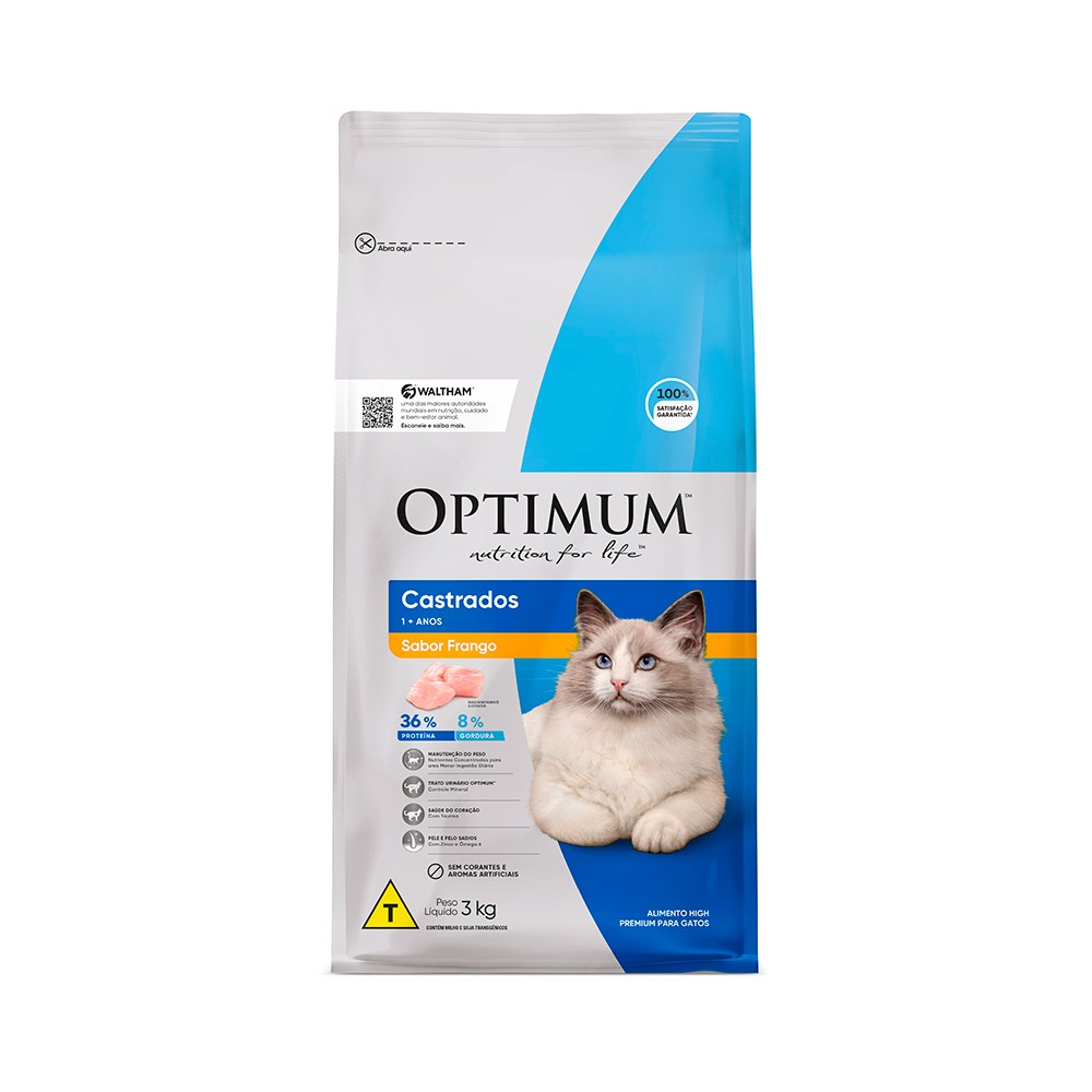 Ração Optimum para Gatos Adultos Castrados sabor Frango