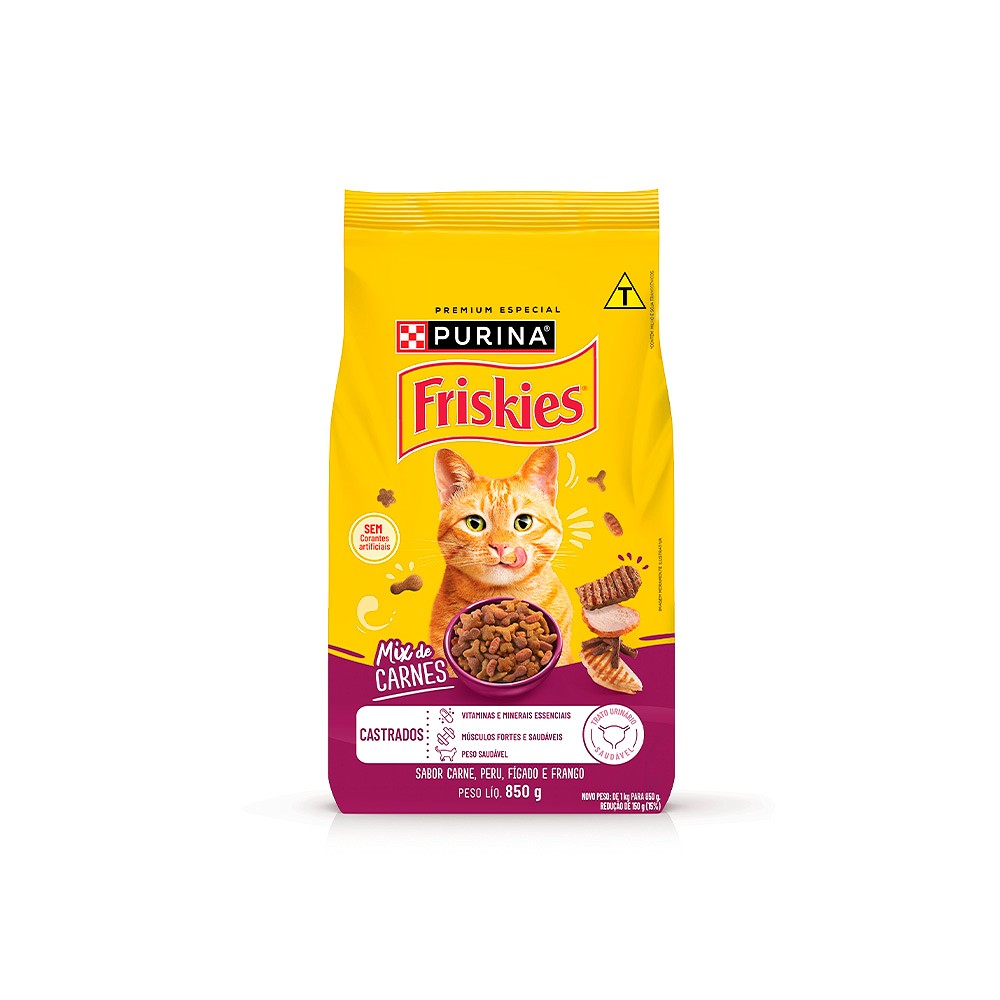 Ração Friskies Mix de Carne para Gatos Adultos Castrados sabor Carne, Peru, Fígado e Frango