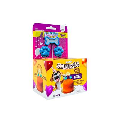 Bolo de Aniversário Doogs com Velas para Cães Sabor Carne 80g