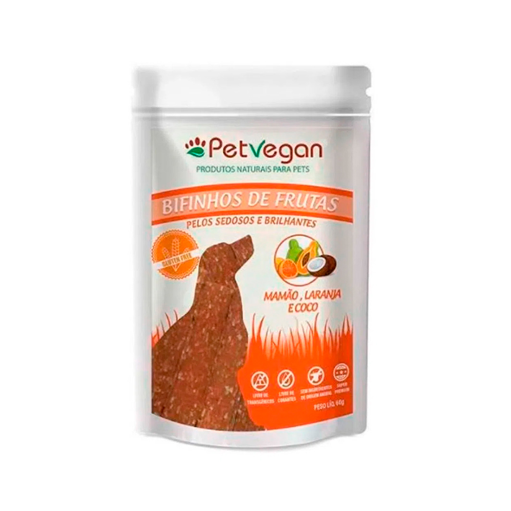Bifinho PetVegan Pelos Sedosos e Brilhantes para Cães Sabor Mamão, Laranja e Coco