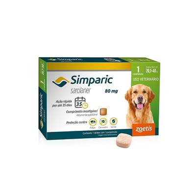 Antipulgas e Carrapatos Simparic 80 mg para Cães de 20,1kg - 40kg 1 comprimido